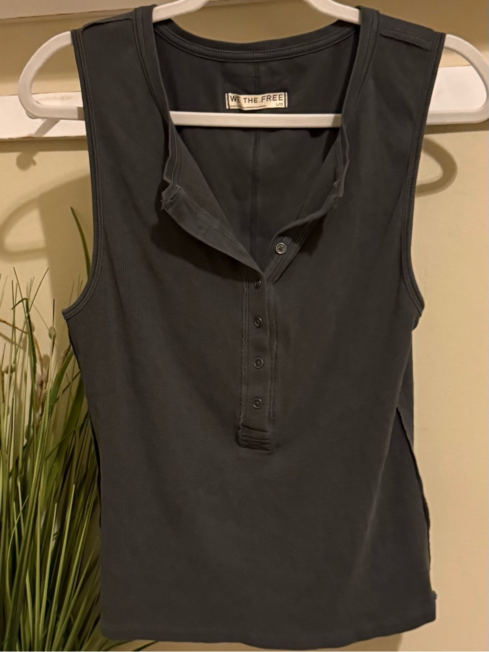 We The Free People Jamie Henley Ribbed Knit Tank Top Large Black Gray EUC